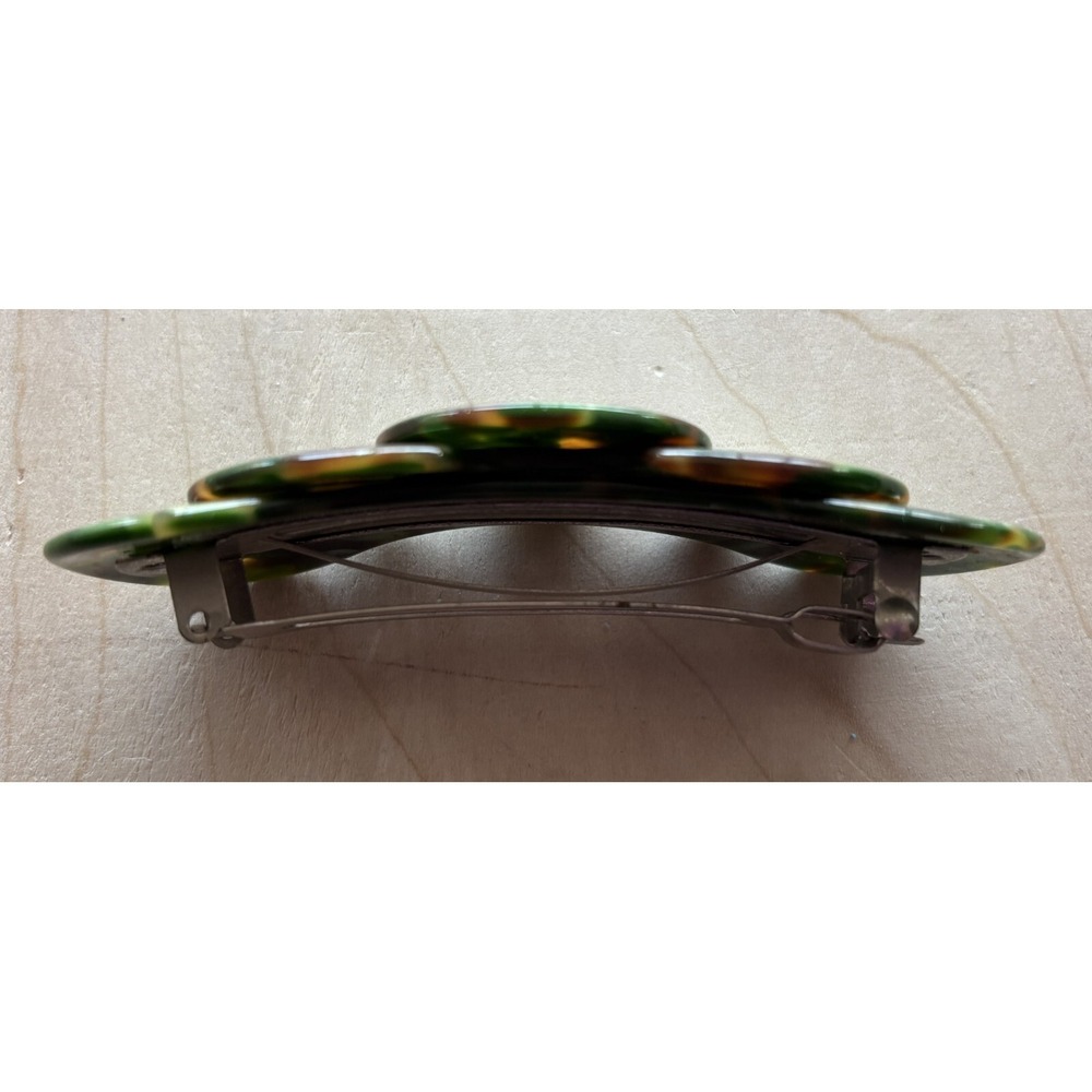 Vtg Mid Century Barrette Stay Tight Clasp Made in France Iridescent Mod Green - Picture 2 of 4